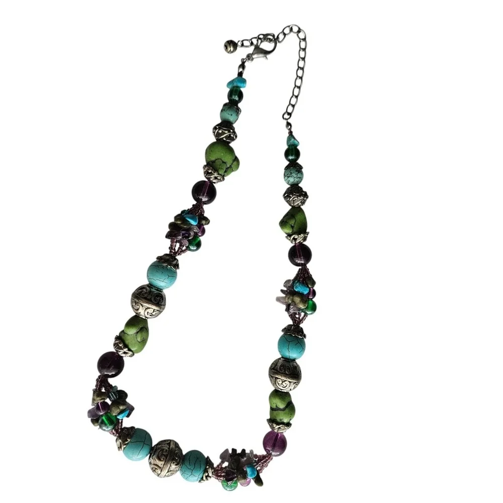 Vintage Turquoise Color Beaded Necklace 16